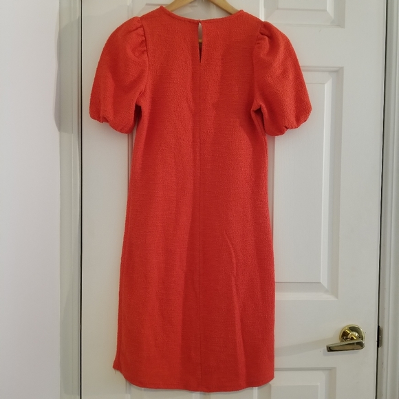🌷ZARA • Orange Tweed-effect Short Puff Sleeve A-Line Shift Dress NWT - Picture 10 of 15